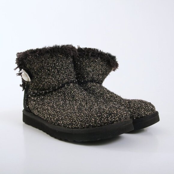 UGG Mini Bailey Button Fancy Tweed Boots in Black Women Size 8 - Picture 13 of 15